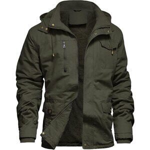 Men's Winter Jacket Military Jacket Fleece Lined Warm Cargo Jackets Removable Ho